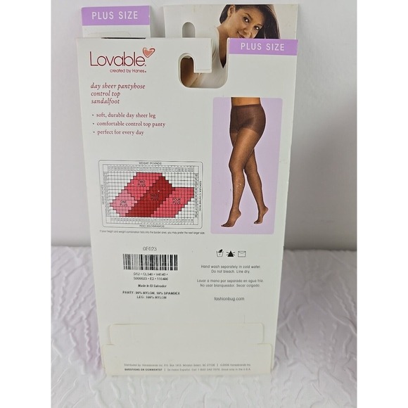 Hanes Lovable Day Sheer Control Top Pantyhose Sandalfoot Barely There Two Plus - Picture 4 of 6